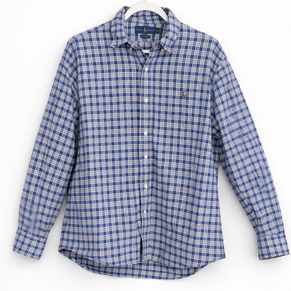 Polo Ralph Lauren Plaid Button Down Shirt Mens XL Classic Fit Blue Cotton